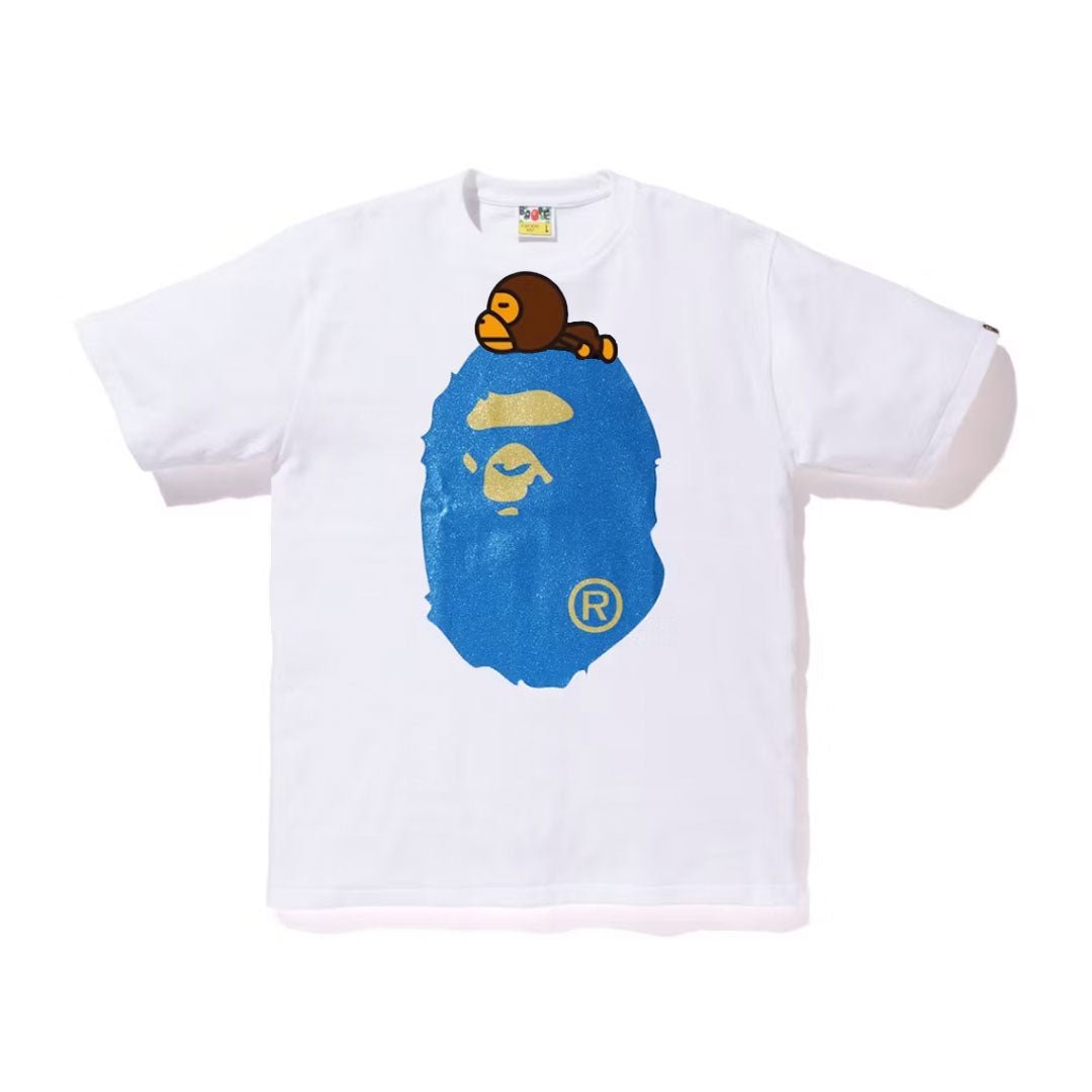 BAPE Glitter Milo on Big Ape Head Tee White/Blue by Bape - NWAHype 1 for streetwear T-Shirts in USA
