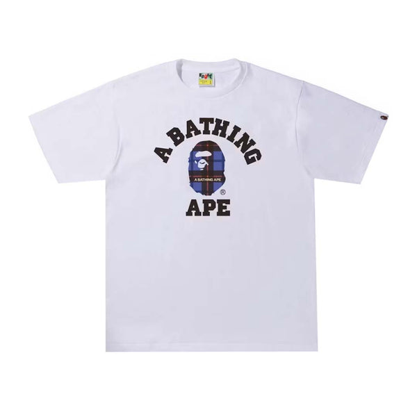 Bape Logo Check College Tee White Blue by Bape - NWAHYPE No.1 for streetwear T-Shirts in USA