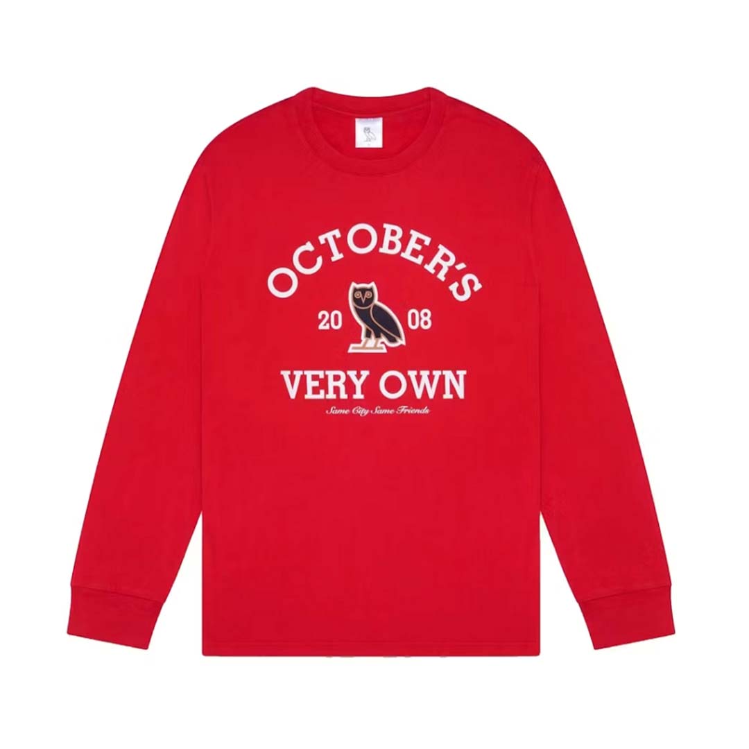 BAPE x OVO Collegiate Long Sleeve Tee Red by Bape - NWAHYPE No.1 for streetwear T-Shirts in USA