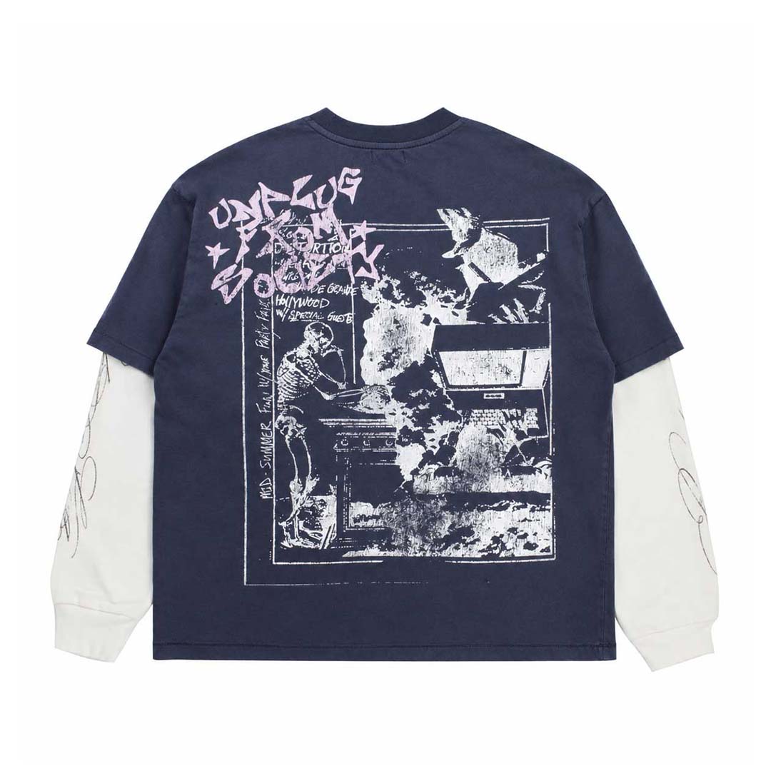 Boredom Kills French Layered Long Sleeve Tee Navy White by Boredom Kills - NWAHYPE No.1 for streetwear T-Shirts in USA