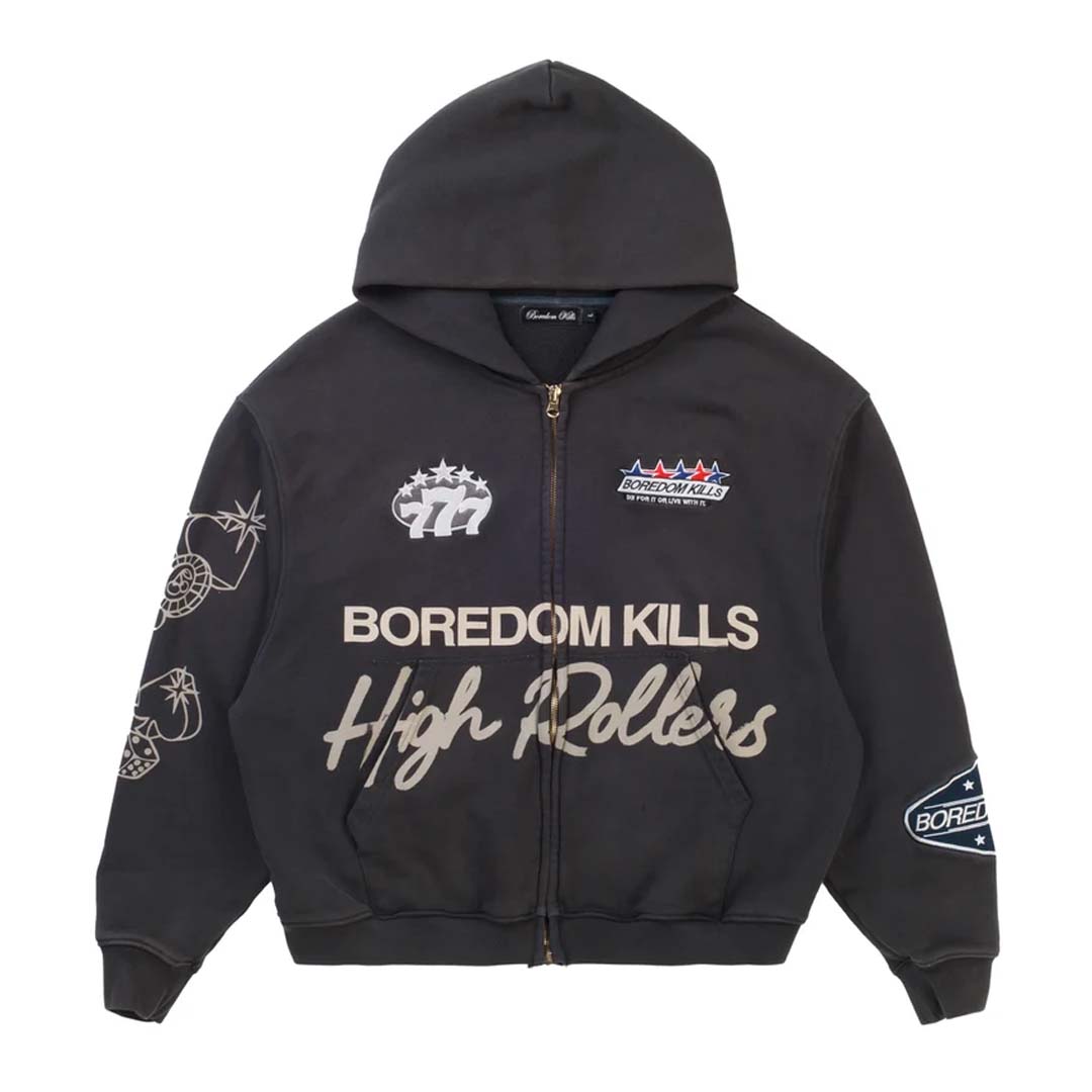 Boredom Kills Hi Rollers Zip Up Hoodie Black by Boredom Kills - NWAHYPE No.1 for streetwear Hoodies in USA