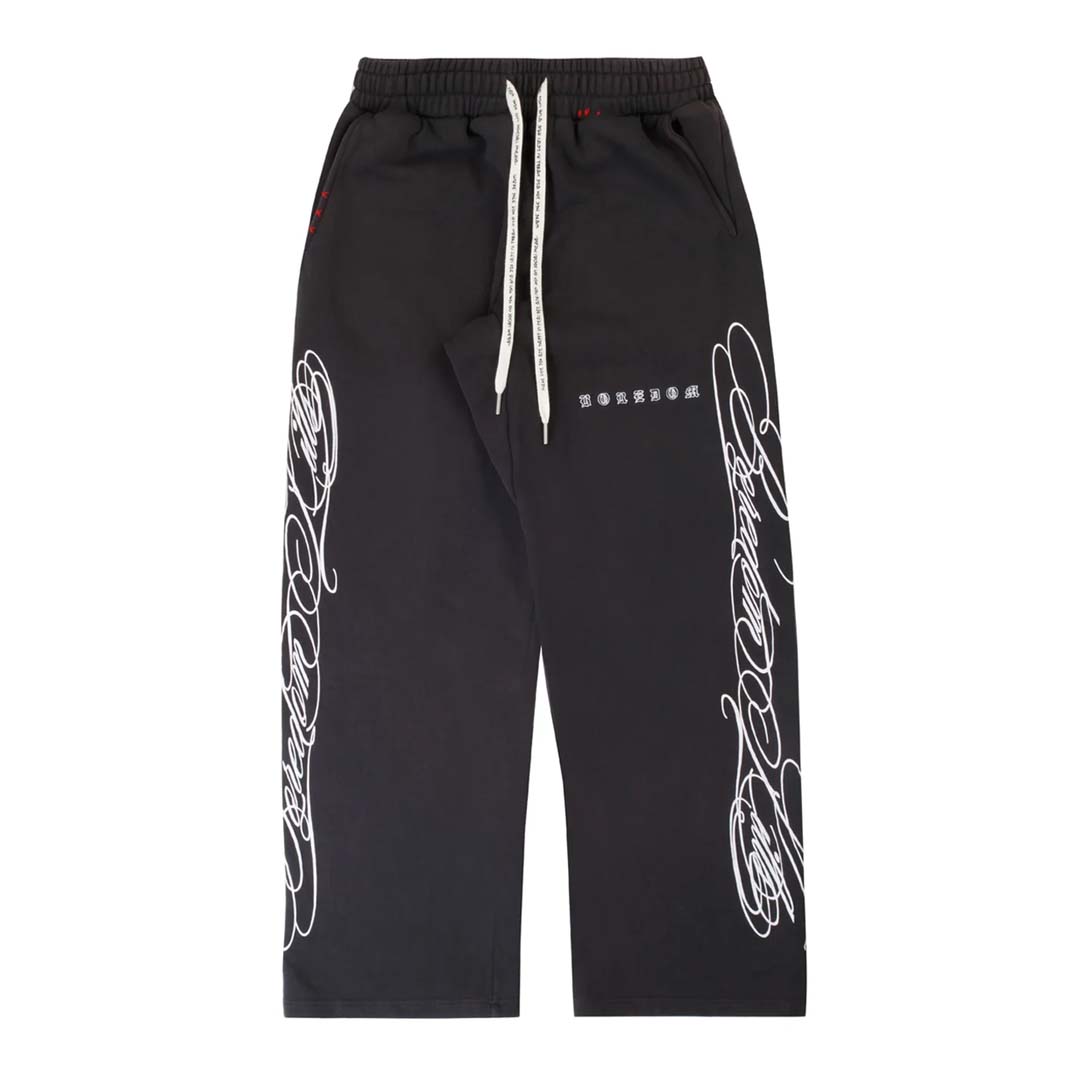 Boredom Kills Script Sweatpants Black White by Boredom Kills - NWAHYPE No.1 for streetwear Pants in USA