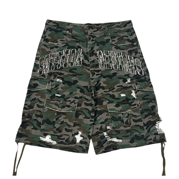 Bottega Desires Camo Cargo Distressed Shorts by Bottega Desires - NWAHYPE No.1 for streetwear Shorts in USA