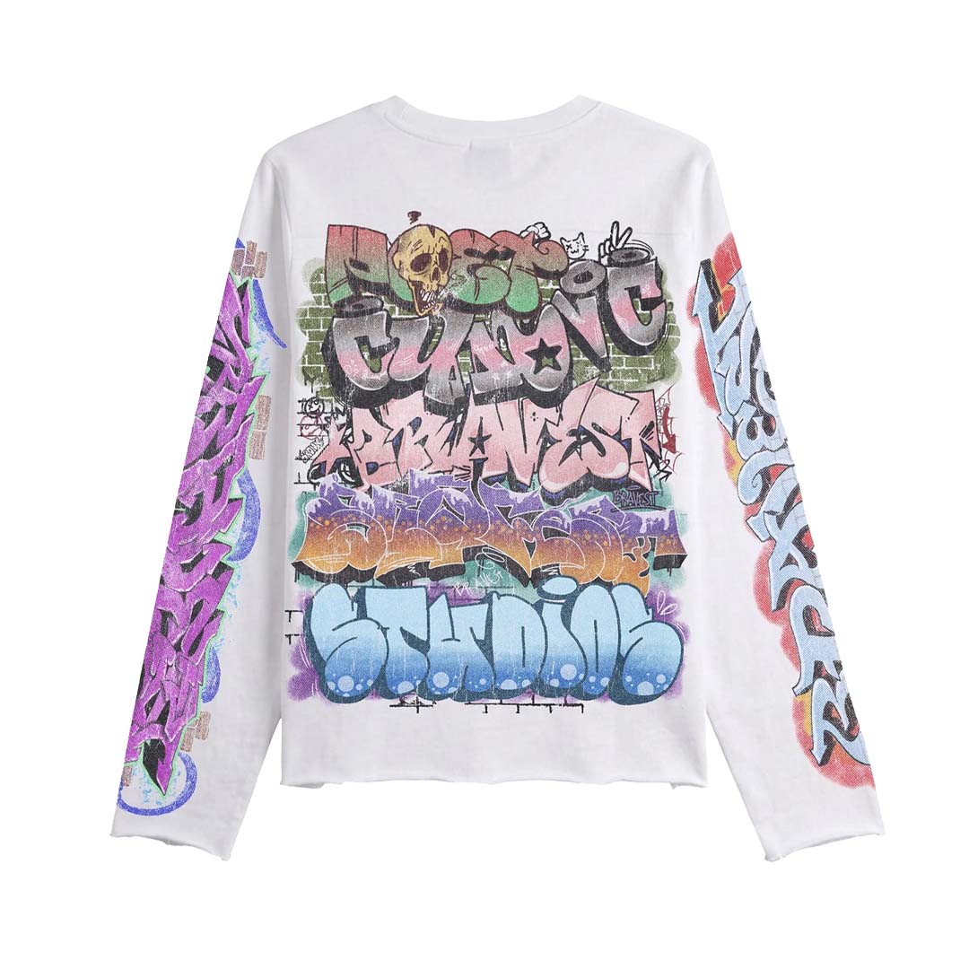 Bravest Graffiti Long Sleeve Tee White by Bravest Studios - NWAHYPE No.1 for streetwear T-Shirts in USA