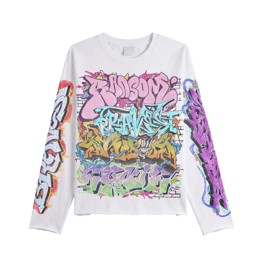 Bravest Graffiti Long Sleeve Tee White by Bravest Studios - NWAHYPE No.1 for streetwear T-Shirts in USA