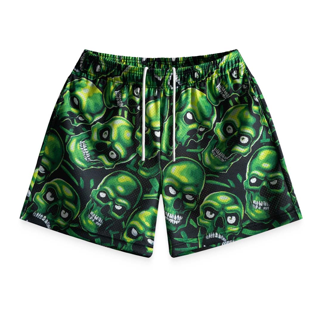 Bravest Green Skully Mesh Shorts by Bravest Studios - NWAHYPE No.1 for streetwear Shorts in USA
