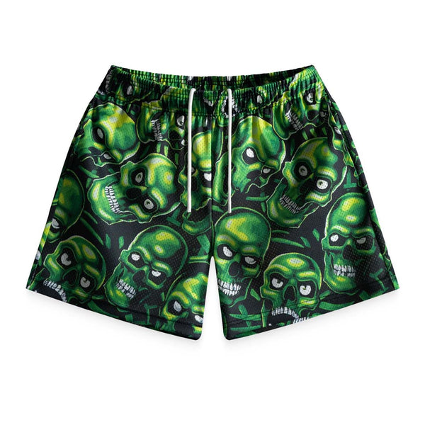 Bravest Green Skully Mesh Shorts by Bravest Studios - NWAHYPE No.1 for streetwear Shorts in USA