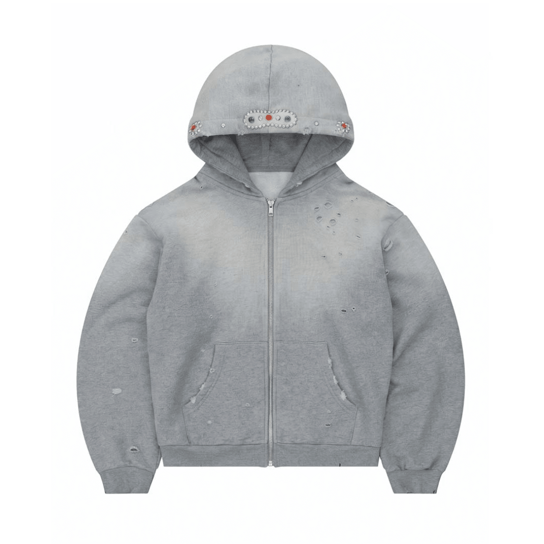 Bravest Grey Sapphire Zip Up Hoodie by Bravest Studios - NWAHYPE No.1 for streetwear Hoodies in USA