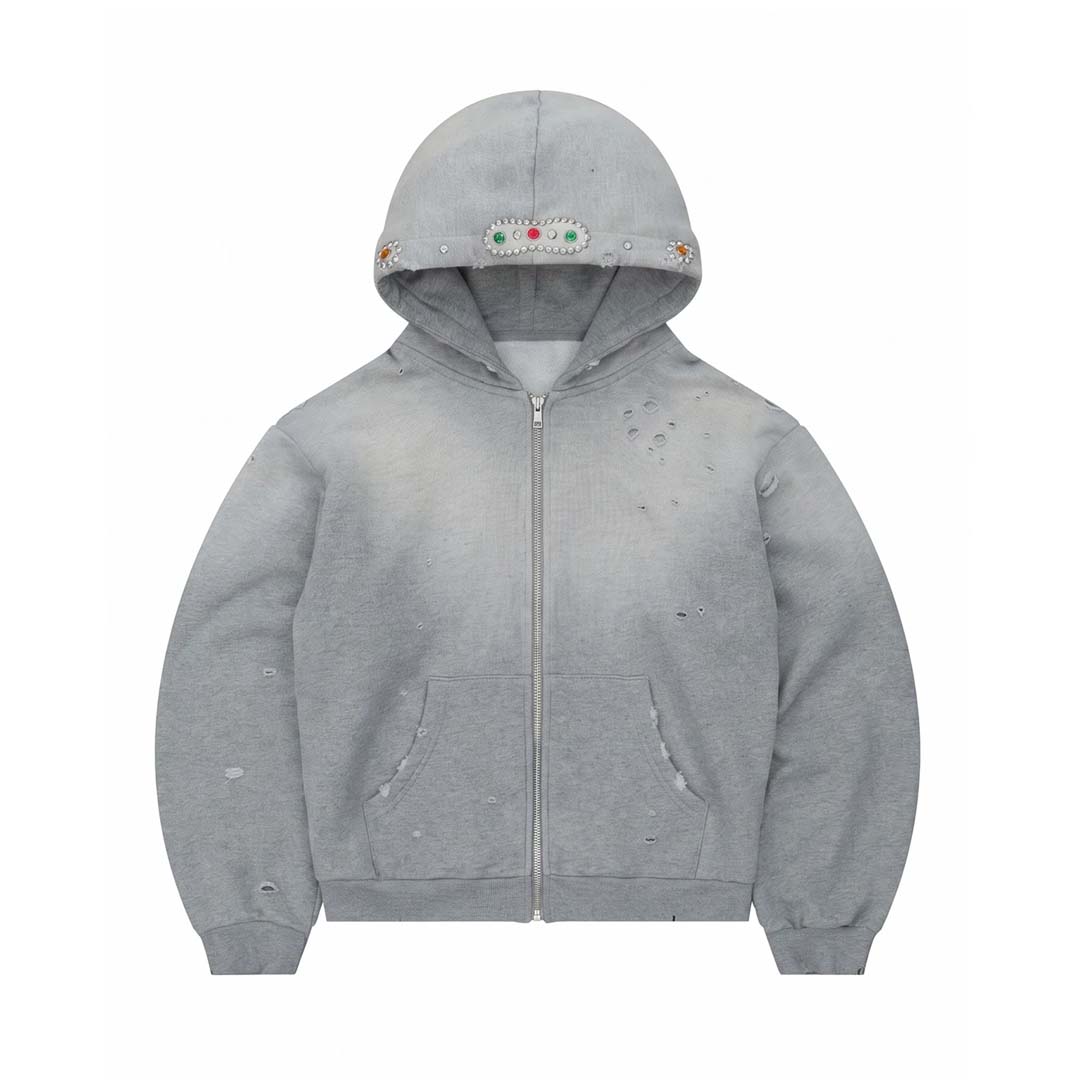 Bravest Grey Sapphire Zip Up Hoodie by Bravest Studios - NWAHYPE No.1 for streetwear Hoodies in USA