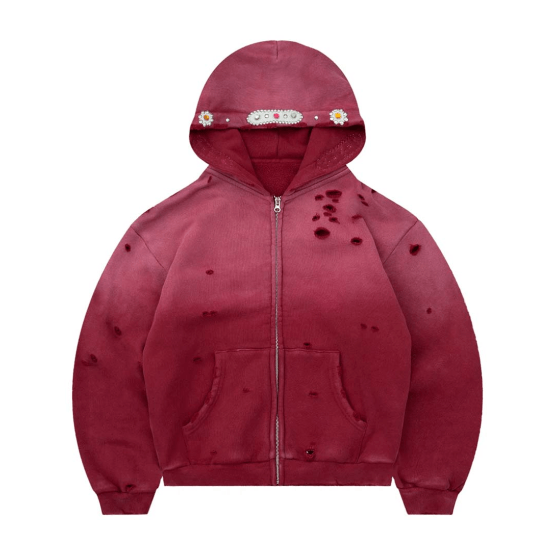 Bravest Red Sapphire Zip Up Hoodie by Bravest Studios - NWAHYPE No.1 for streetwear Hoodies in USA