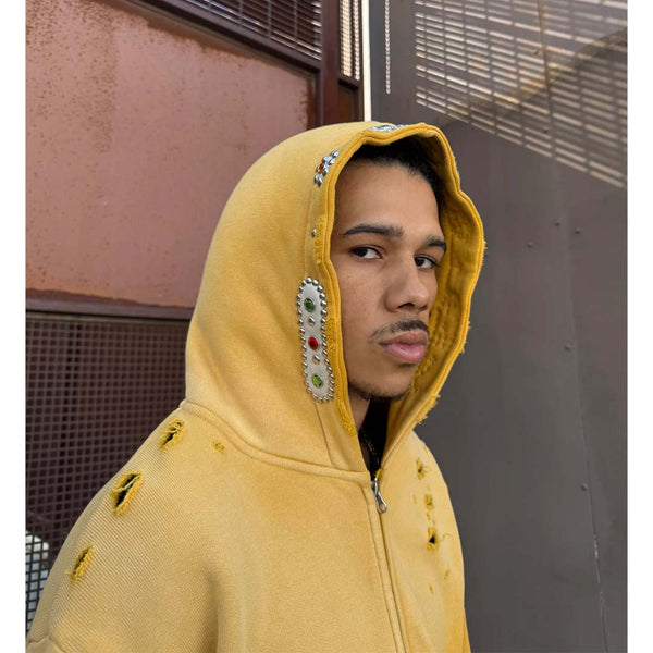 Bravest Sapphire Zip Up Hoodie Yellow by Bravest Studios - NWAHype No.1 for streetwear Hoodies in USA