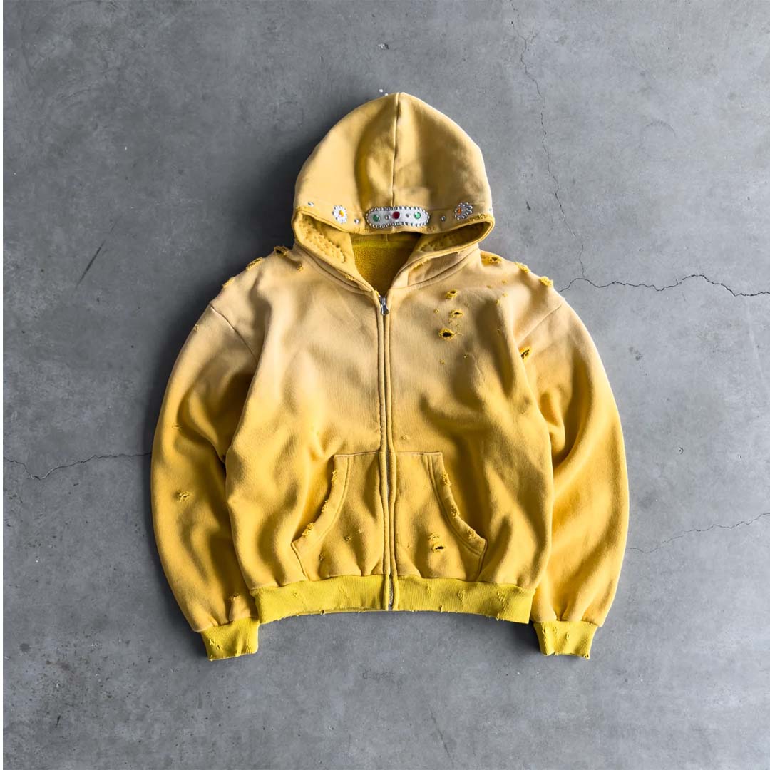 Bravest Sapphire Zip Up Hoodie Yellow by Bravest Studios - NWAHype No.1 for streetwear Hoodies in USA
