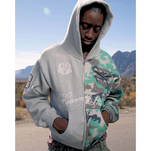Bravest Studios Half Camo Zip Up Hoodie Grey by Bravest Studios - NWAHYPE No.1 for streetwear Hoodies in USA