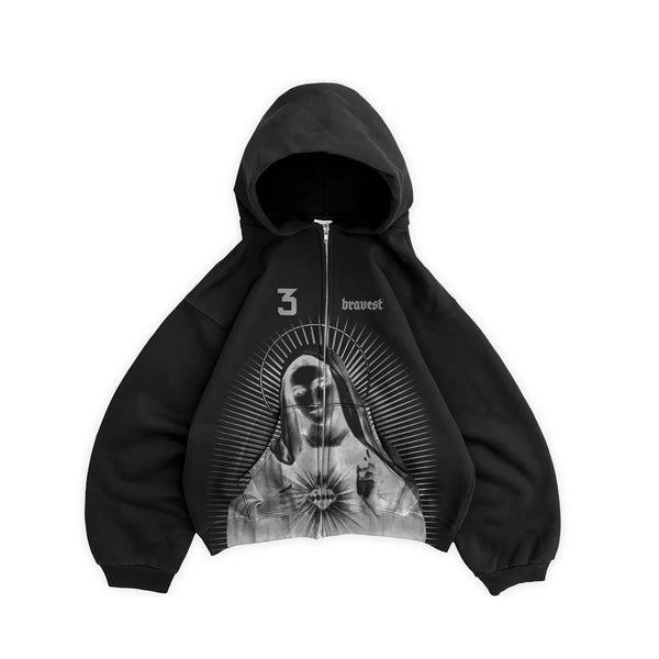 Bravest Studios Mary Zip Up Hoodie Black by Bravest Studios - NWAHYPE No.1 for streetwear Hoodies in USA