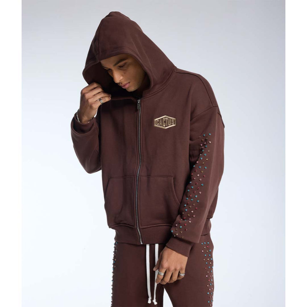 Cactus Valley Crystal Cactus Zip Hoodie Brown by Cactus Valley - NWAHYPE No.1 for streetwear Hoodies in USA