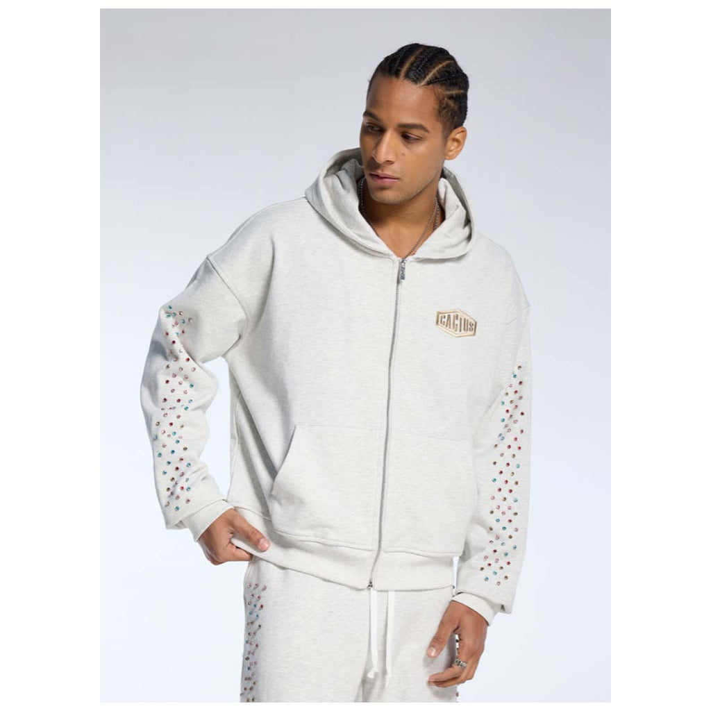 Cactus Valley Crystal Cactus Zip Hoodie Grey by Cactus Valley - NWAHYPE No.1 for streetwear Hoodies in USA