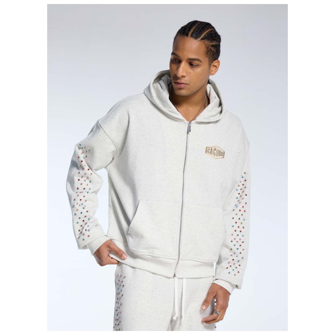 Cactus Valley Crystal Cactus Zip Hoodie Grey by Cactus Valley - NWAHYPE No.1 for streetwear Hoodies in USA