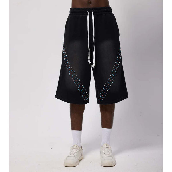 Cactus Valley CVX3 Faded Black Rhinestone Sweat Shorts by Cactus Valley - NWAHYPE No.1 for streetwear Shorts in USA