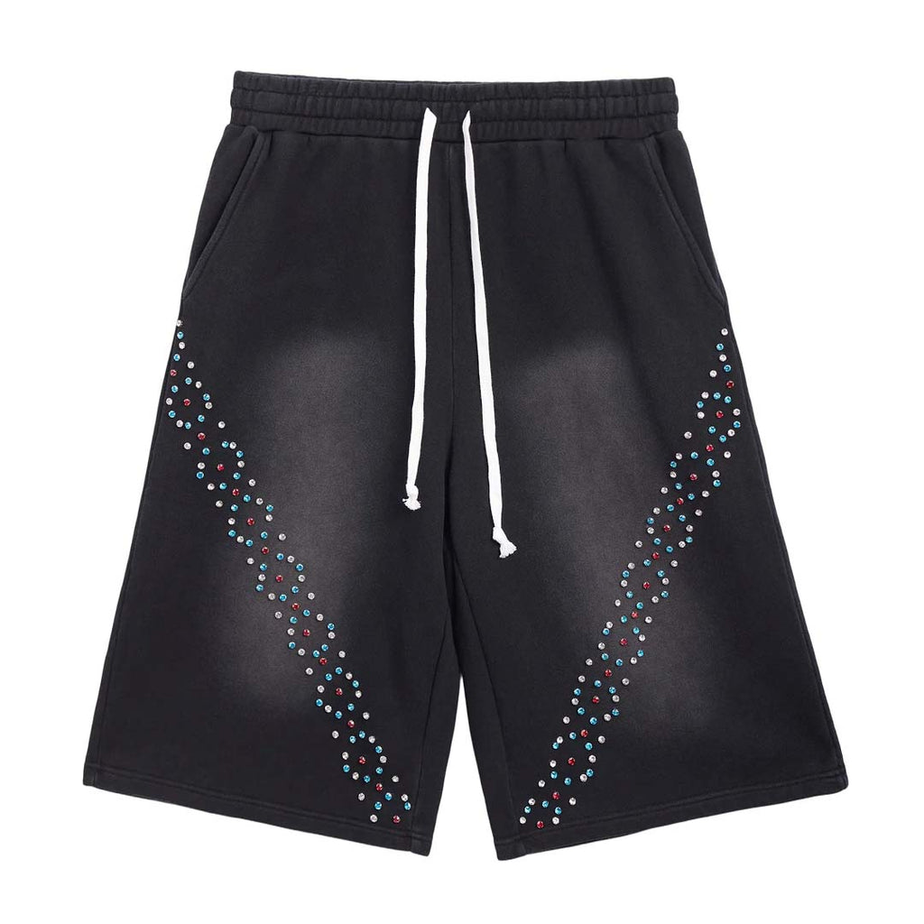 Cactus Valley CVX3 Faded Black Rhinestone Sweat Shorts by Cactus Valley - NWAHYPE No.1 for streetwear Shorts in USA
