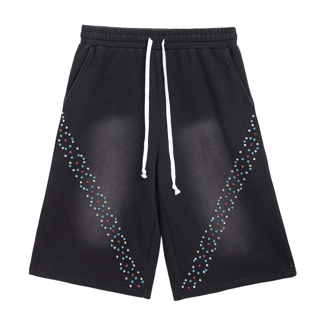 Cactus Valley CVX3 Faded Black Rhinestone Sweat Shorts by Cactus Valley - NWAHYPE No.1 for streetwear Shorts in USA