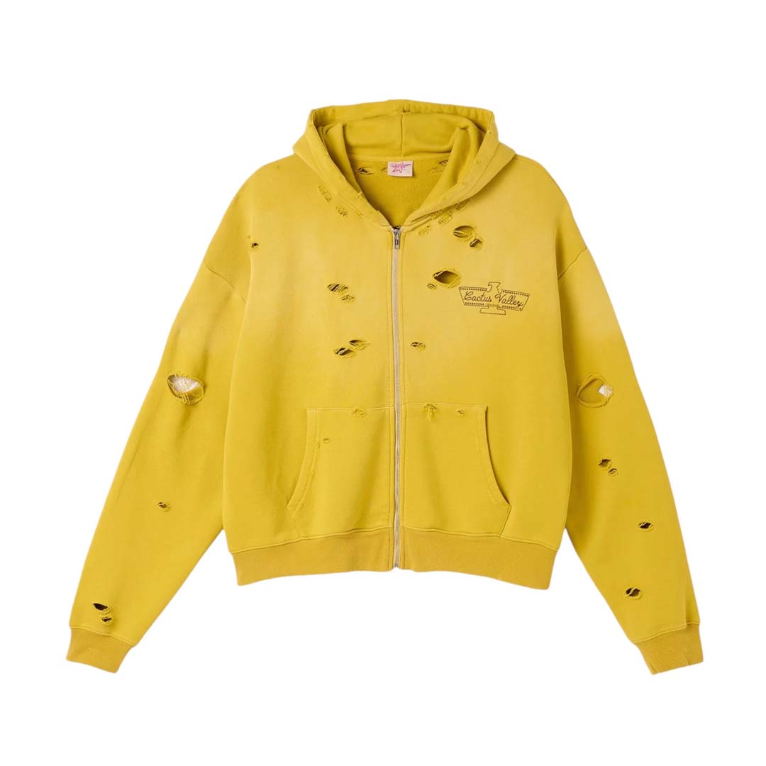 Cactus Valley Eagle Valley Distressed Zip Up Hoodie Yellow by Cactus Valley - NWAHYPE No.1 for streetwear Hoodies in USA
