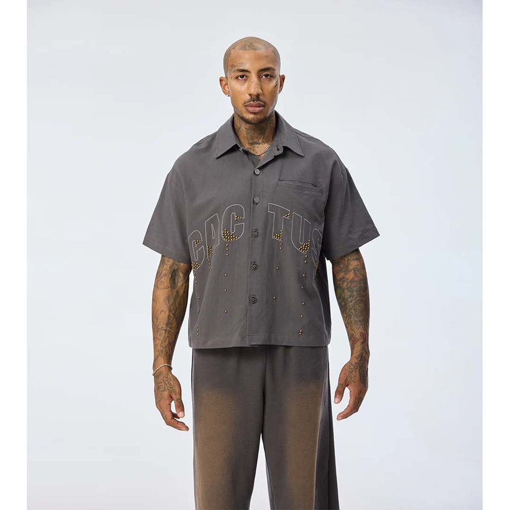Cactus Valley Studded Grey Button Up Shirt by Cactus Valley - NWAHYPE No.1 for streetwear T-Shirts in USA