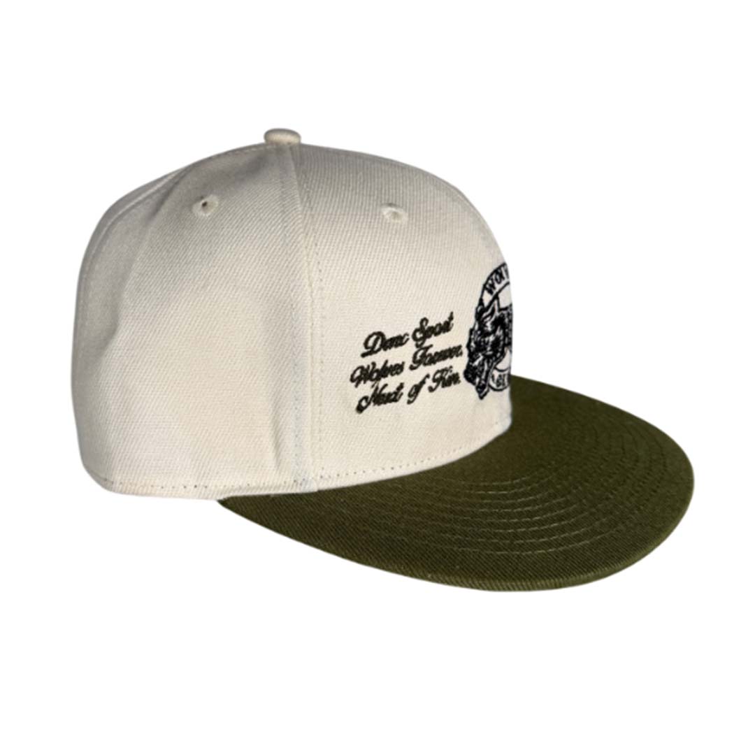 Darcsport Wolves Scripture Fitted Hat Cream Combat Green by Darcsport - NWAHYPE No.1 for streetwear Hats in USA
