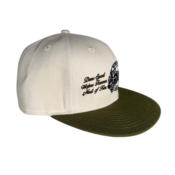 Darcsport Wolves Scripture Fitted Hat Cream Combat Green by Darcsport - NWAHYPE No.1 for streetwear Hats in USA