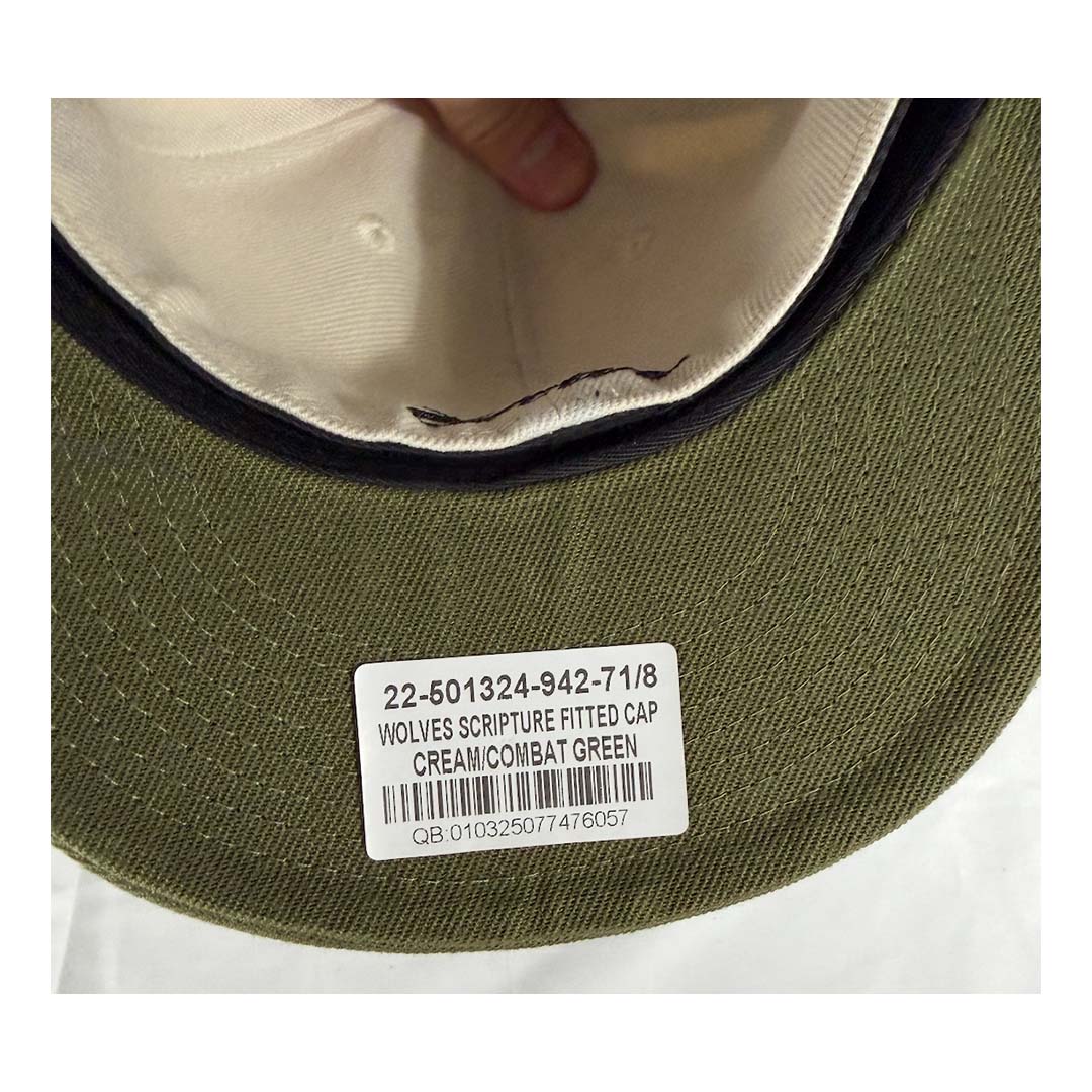Darcsport Wolves Scripture Fitted Hat Cream Combat Green by Darcsport - NWAHYPE No.1 for streetwear Hats in USA