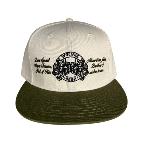 Darcsport Wolves Scripture Fitted Hat Cream Combat Green by Darcsport - NWAHYPE No.1 for streetwear Hats in USA