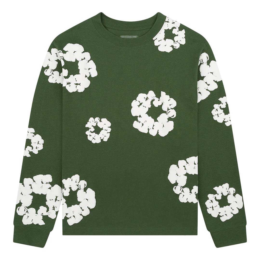 Denim Tears Cotton Wreath Green Long Sleeve Tee by Denim Tears - NWAHype 1 for streetwear T-Shirts in USA