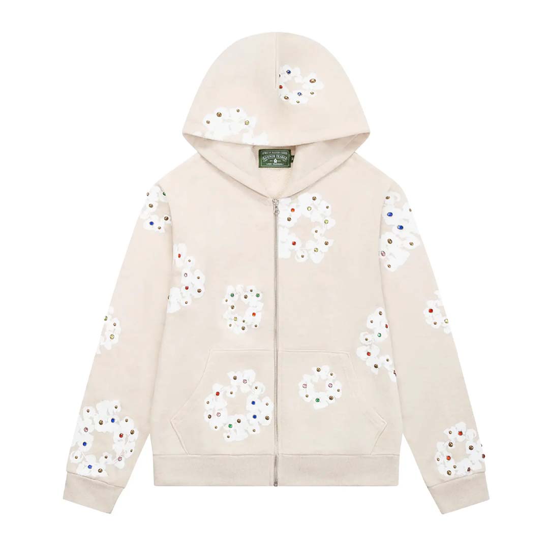 Denim Tears Rhinestone Wreath Zip Hoodie 'Oatmeal' by Denim Tears - NWAHype No.1 for streetwear Hoodies in USA