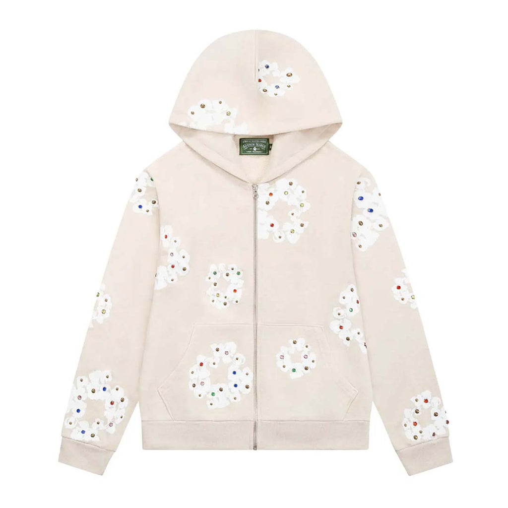 Denim Tears Rhinestone Wreath Zip Hoodie 'Oatmeal' by Denim Tears - NWAHype No.1 for streetwear Hoodies in USA