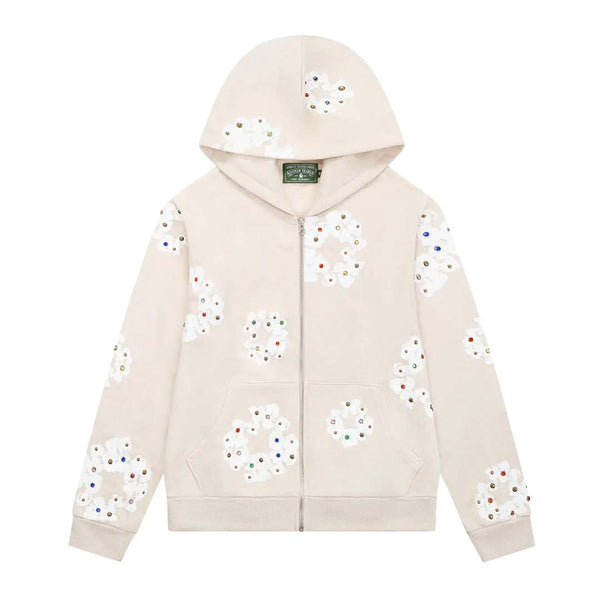 Denim Tears Rhinestone Wreath Zip Hoodie 'Oatmeal' by Denim Tears - NWAHype No.1 for streetwear Hoodies in USA
