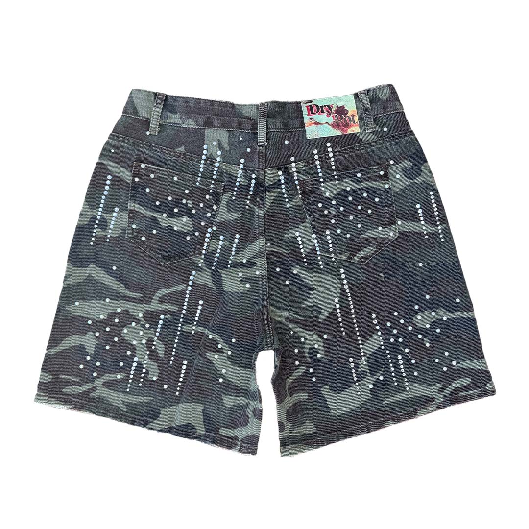 Dry Rot Camo Rhinestone Jean Shorts by Dry Rot - NWAHype 1 for streetwear Shorts in USA