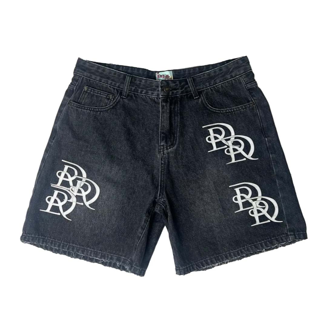 Dry Rot DR Leather Patch Denim Shorts Black by Dry Rot - NWAHYPE No.1 for streetwear Shorts in USA
