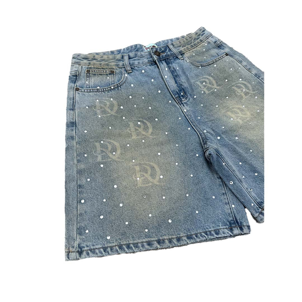 Dry Rot Light Blue Sand Wash Rhinestone Shorts by Dry Rot - NWAHype 1 for streetwear Shorts in USA