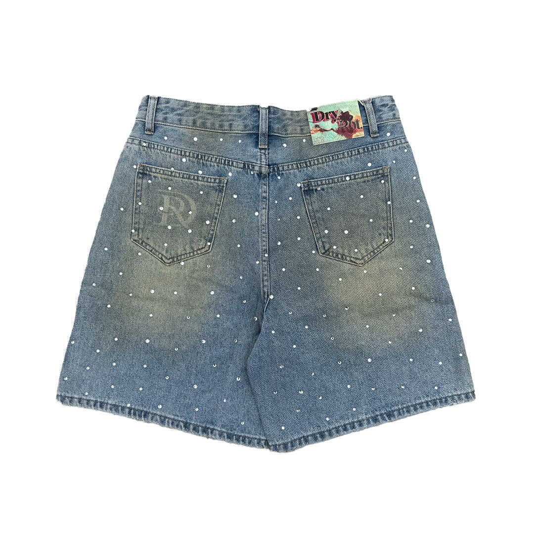 Dry Rot Light Blue Sand Wash Rhinestone Shorts by Dry Rot - NWAHype 1 for streetwear Shorts in USA