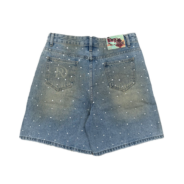 Dry Rot Light Blue Sand Wash Rhinestone Shorts by Dry Rot - NWAHype 1 for streetwear Shorts in USA