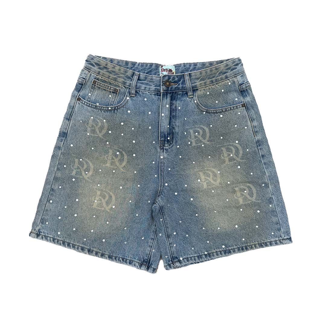 Dry Rot Light Blue Sand Wash Rhinestone Shorts by Dry Rot - NWAHype 1 for streetwear Shorts in USA
