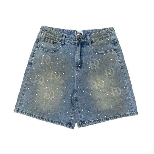 Dry Rot Light Blue Sand Wash Rhinestone Shorts by Dry Rot - NWAHype 1 for streetwear Shorts in USA