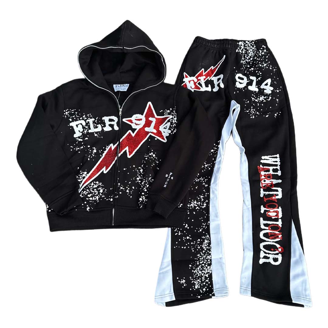 Floor 914 All Star Sweatsuit Hoodie & Sweatpants Black Red by Floor 914 - NWAHype 1 for streetwear Hoodies in USA