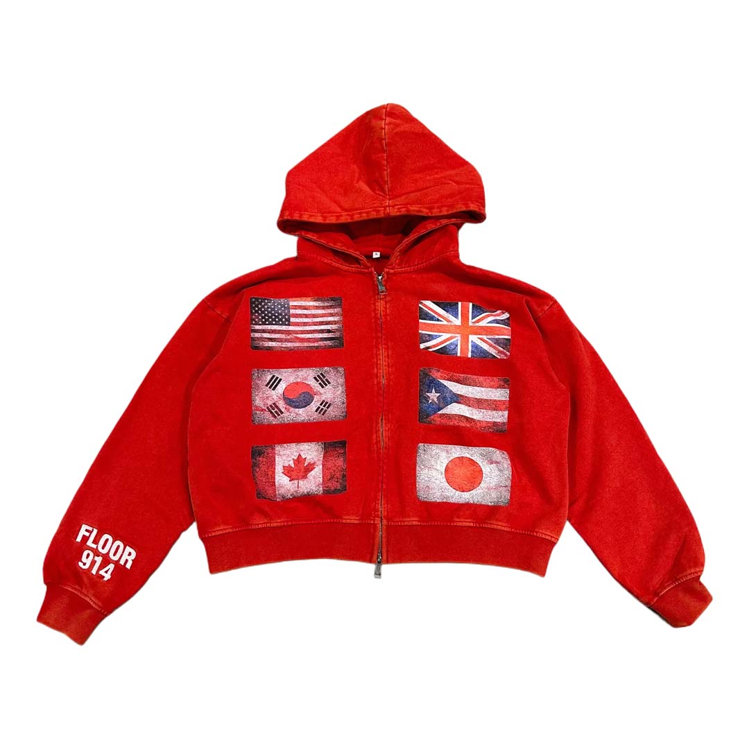 Floor 914 Flag Zip Hoodie Red by Floor 914 - NWAHype 1 for streetwear Hoodies in USA