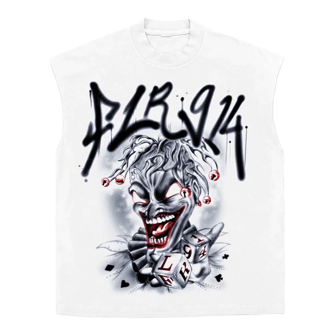 Floor 914 Jester Sleeveless White Tee by Floor 914 - NWAHYPE No.1 for streetwear T-Shirts in USA