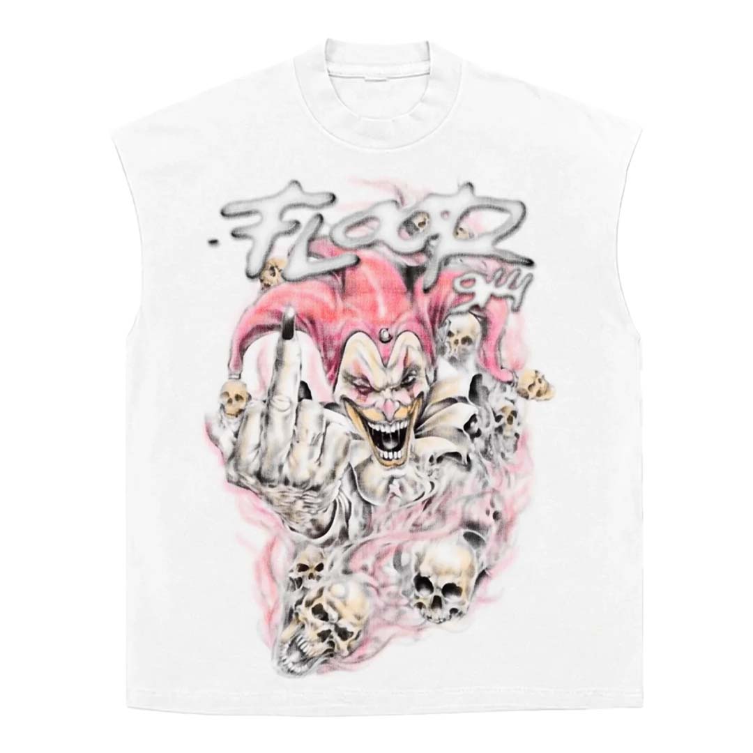 Floor 914 Jester White Sleeveless Tee by Floor 914 - NWAHYPE No.1 for streetwear T-Shirts in USA