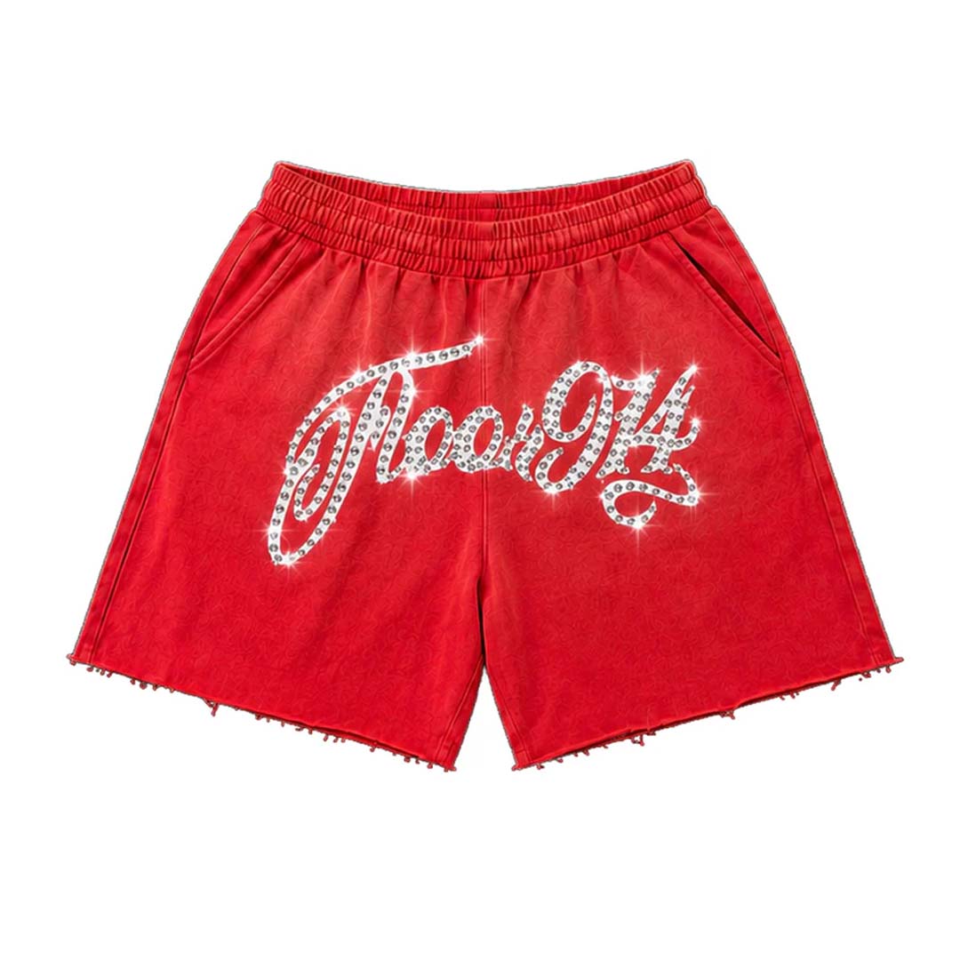 Floor 914 Logo Rhinestone Script Inferno Shorts by Floor 914 - NWAHYPE No.1 for streetwear Shorts in USA