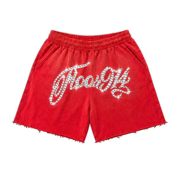 Floor 914 Logo Rhinestone Script Inferno Shorts by Floor 914 - NWAHYPE No.1 for streetwear Shorts in USA