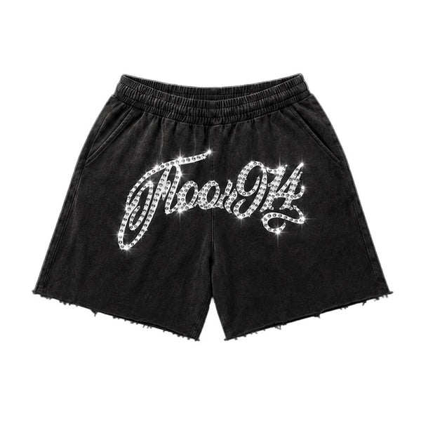 Floor 914 Logo Rhinestone Script Midnight Shorts by Floor 914 - NWAHYPE No.1 for streetwear Shorts in USA