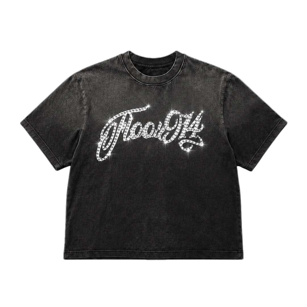 Floor 914 Logo Rhinestone Script Midnight Tee by Floor 914 - NWAHYPE No.1 for streetwear T-Shirts in USA