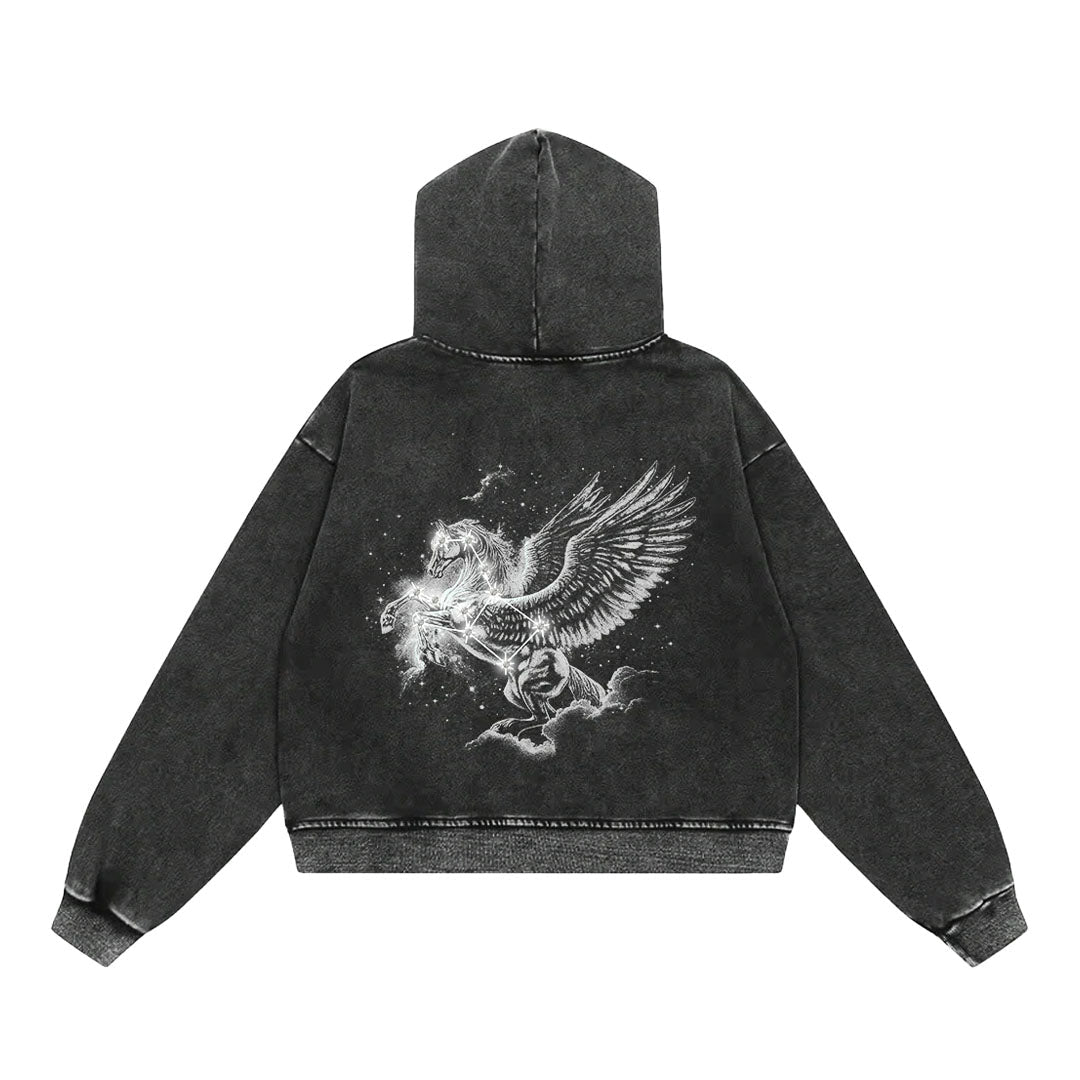 Floor 914 Pegasus Zip Hoodie Grey Wash by Floor 914 - NWAHype 1 for streetwear Hoodies in USA